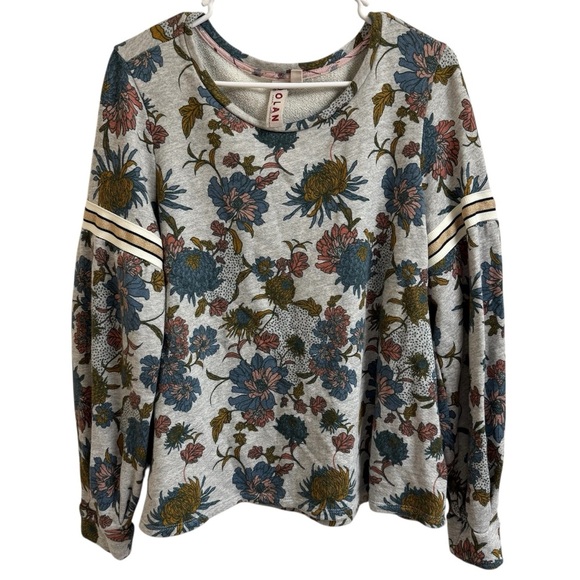Anthropologie Dolan Left Coast Tagawa Gray Floral Ribbon Sweatshirt Women Sz XL - Picture 3 of 10